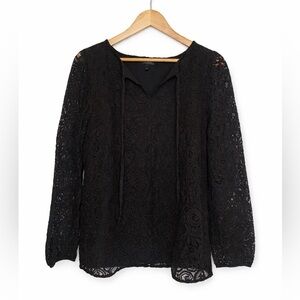 Talbots Black Lace Blouse Size Large Sheer Romantic Boho Top